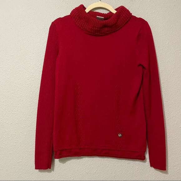 Karen Millen Red Chunky Knit Turtleneck Sweater Womens M Fall Classic Preppy - Picture 1 of 10